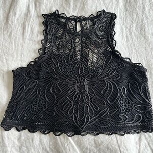 Anthropologie Black Lace Crop Top
